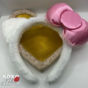 Kitty White fur Headband with Pink Bow